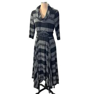 Signature Robbie Bee Dress Size 14 Handkerchief Hem Cowl Neck Gray Stripe Vtg